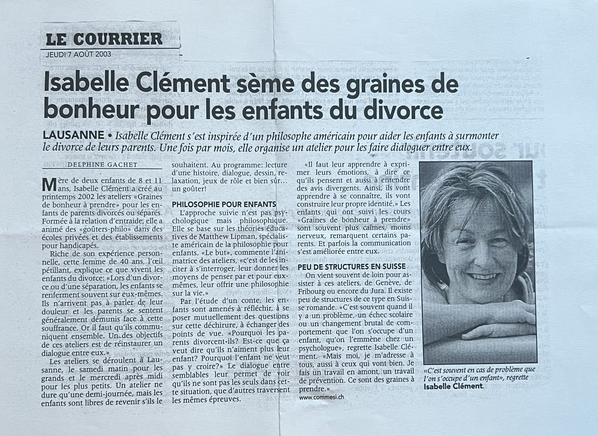 2003 Article le Courrier Atelier GRAINES DE BONHEUR à prendre
