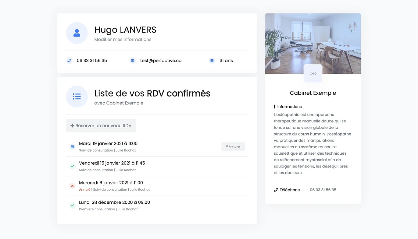 Réservation en ligne | Gestion des RDV du côté du patient | PERFACTIVE